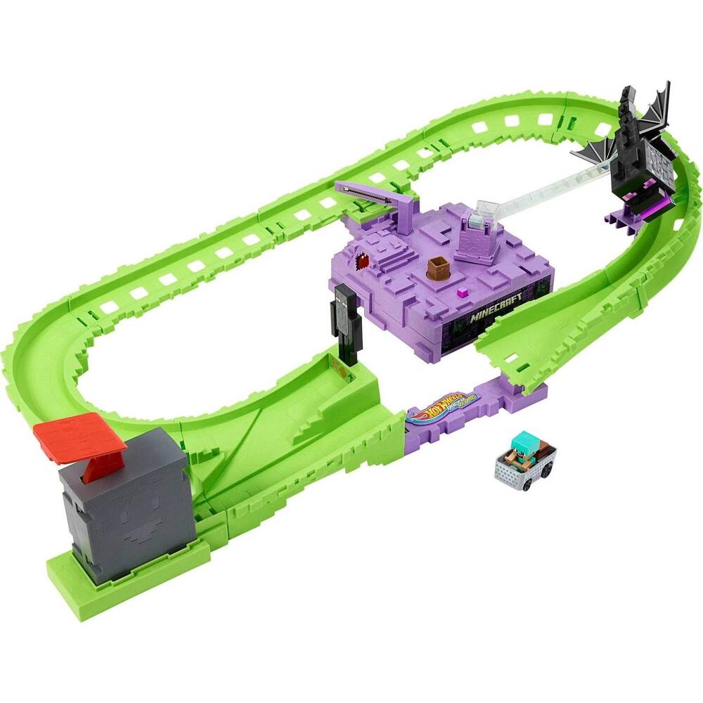 Minecraft‎ Hot Wheels RacerVerse Ender Dragon's Last Lap Track Set Diecast Steve